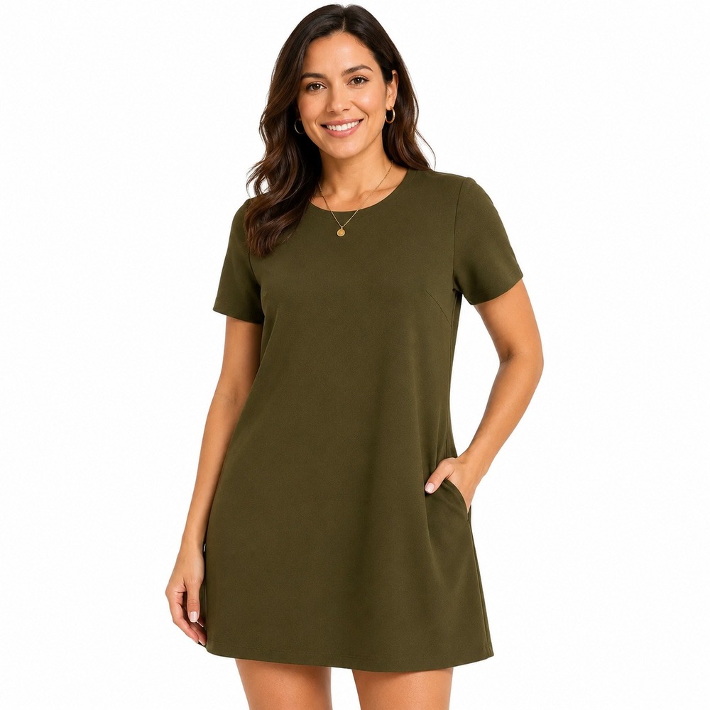 71 Lulus Shirt And Shout Womens XL Olive‎ Green Mini Shift Dress Short Sleeveual